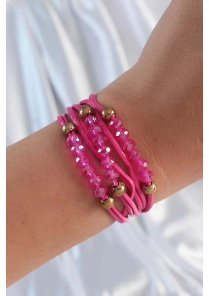Bfs Pembe Renk Zirkon Taşlı Ipli Çoklu Bileklik