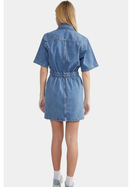 Kadın Denim Mini Elbise Fermuar Standart Kol Bodycon Kalıp Yüksek Kalite Şık Görünüm fiyatları