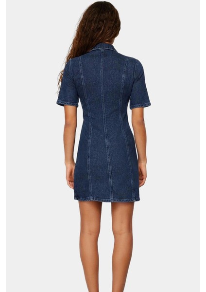 Kısa Kollu Bodycon Denim Elbise Fermuarlı Gömlek Yaka Rahat Günlük Kaliteli Işçilik Kullanım fiyatları