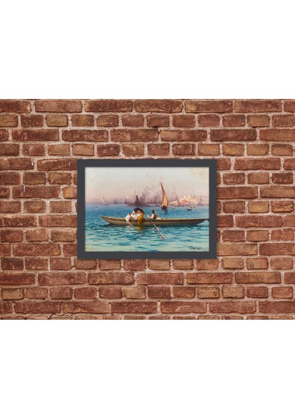 Ahşap Kendinden Çerçeveli Tablo - Osmanlı Dönemi Kayıkta Sefa Tablosu, Standart - 20X28CM