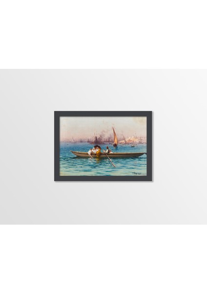 Ahşap Kendinden Çerçeveli Tablo - Osmanlı Dönemi Kayıkta Sefa Tablosu, Standart - 20X28CM