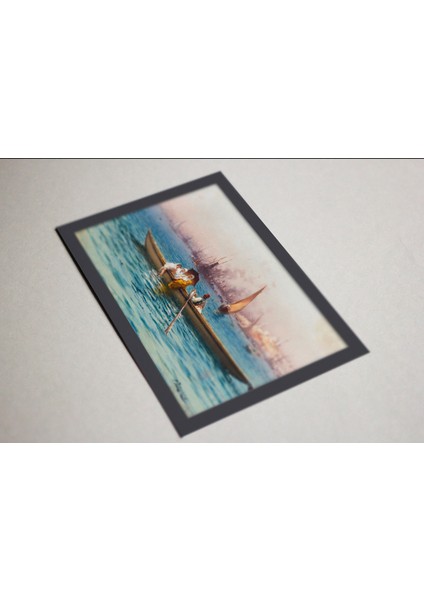 Ahşap Kendinden Çerçeveli Tablo - Osmanlı Dönemi Kayıkta Sefa Tablosu, Standart - 20X28CM