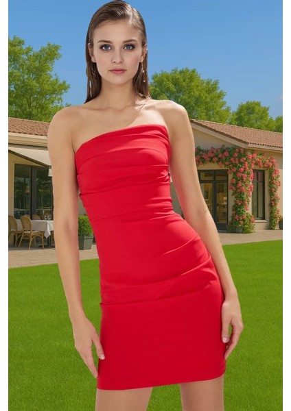 Bodycon Kısa Straplez Abiye Elbise Polyester Elastan Yazlık Profesyonel Görünüm Konforlu Kesim fiyatları