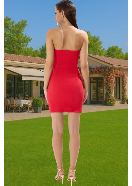 Bodycon Kısa Straplez Abiye Elbise Polyester Elastan Yazlık Profesyonel Görünüm Konforlu Kesim modelleri