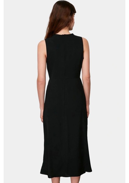 A Line Polyester Midi Elbise Degaje Yaka Krep Dokuma Astarlı Premium Kalite Modern Stil fiyatları