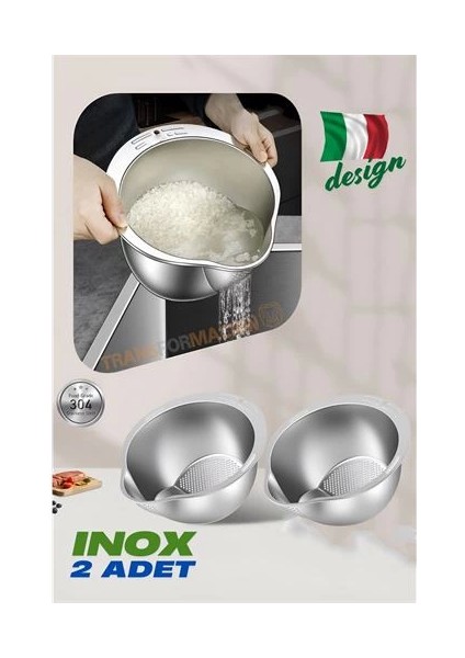 Bfs Inox Süzgeç Pirinç Makarna Salata Süzgeci 304 Paslanmaz Çelik 2 Adet