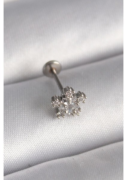 Bfs 316L Çelik Gümüş Renk Zirkon Taşlı Yıldız Model Tragus Piercing