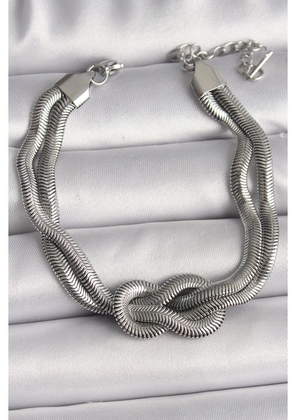 Bfs 316L Çelik Gümüş Renk Düğüm Model Kadın Bileklik