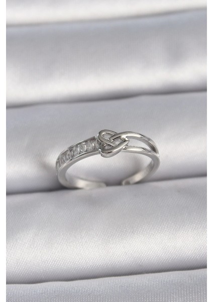 Bfs Pirinç Gümüş Renk Ayarlanabilir Zirkon Taşlı Düğüm Kalp Model Kadın Yüzük