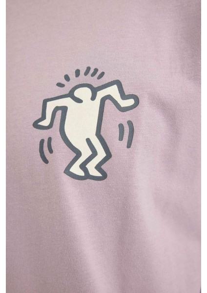 %100 Pamuk Keith Haring Boxy Fit Bisiklet Yaka Baskılı Kısa Kollu Tişört C6521AX24AU