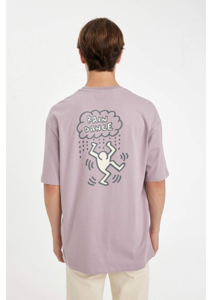 %100 Pamuk Keith Haring Boxy Fit Bisiklet Yaka Baskılı Kısa Kollu Tişört C6521AX24AU