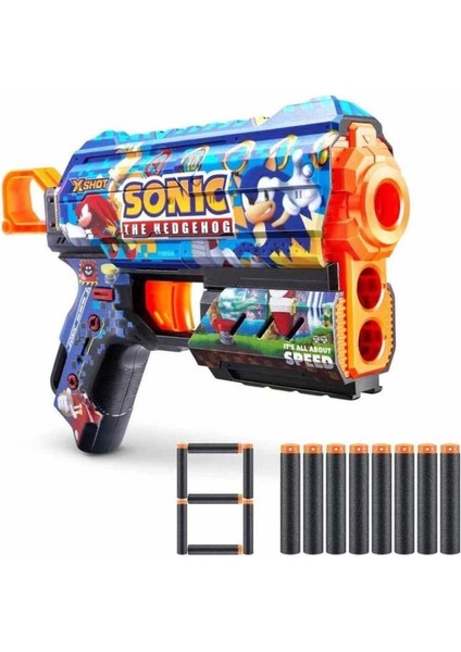 Bfs 36648 X-Shot Skins Flux Sonic The Hedgehog 8 Mermili Sünger Dart Atan Silah 21 cm -Sunman