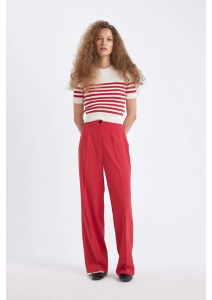 Standart Boy Kumaş Palazzo Pantolon Wide Leg Geniş Bol Paça Basic Düz Yüksek Bel C6402AX24AU