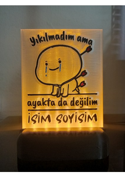Kişiye Özel Isimli Hediyelik Kablolu LED Lamba - M8 - Yıkılmadım Ama Ayakta Da Değilim - Amber LED
