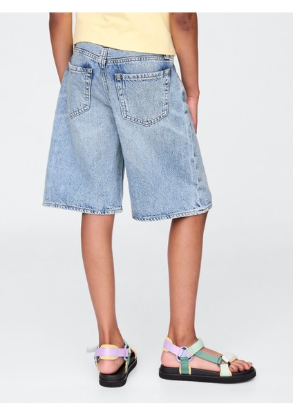 Kız Çocuk Mavi Mid Rise Longline Denim Şort fırsatları