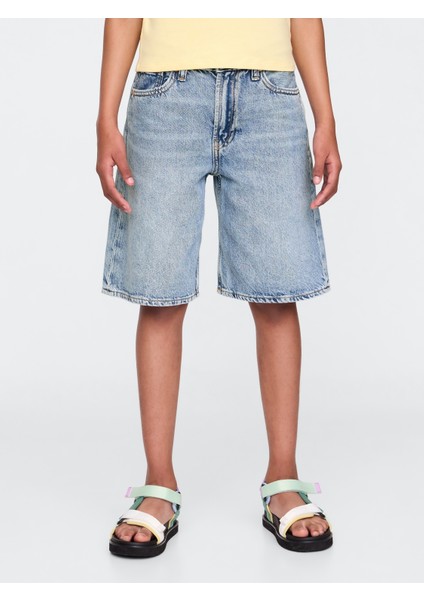 Kız Çocuk Mavi Mid Rise Longline Denim Şort indirimleri
