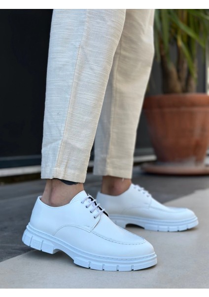 BA0237 Bağcıklı Rugan Klasik Yüksek Taban Beyaz Casual Erkek Ayakkabı