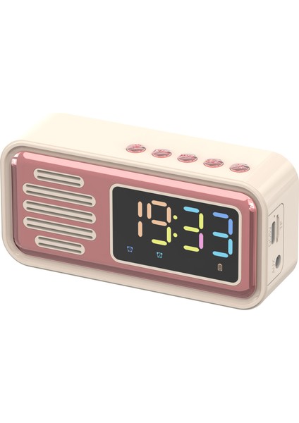 Bluetooth Hoparlör Taşınabilir Yenilikçi Retro Masa Üstü Alarm Kablosuz Hoparlör Led Renkli Ekran Bej (Yurt Dışından)