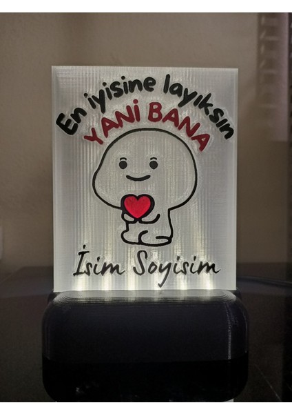Kişiye Özel Isimli Hediyelik Kablolu LED Lamba - M9 - En Iyisine Layıksın Yani Bana - Beyaz Işıklı