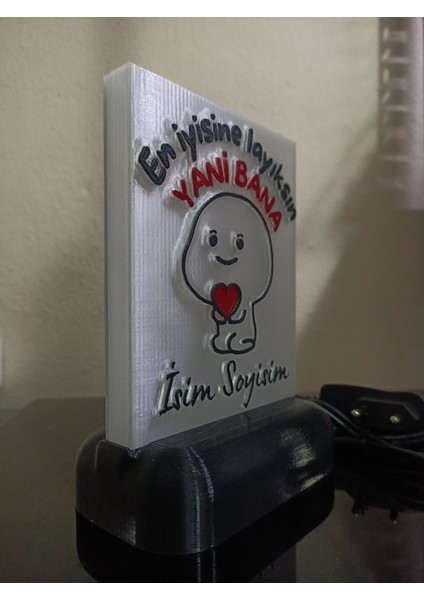 Kişiye Özel Isimli Hediyelik Kablolu LED Lamba - M9 - En Iyisine Layıksın Yani Bana - Beyaz Işıklı