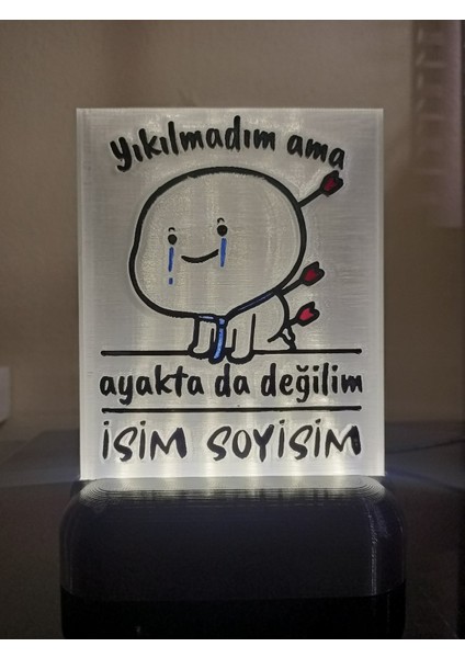 Kişiye Özel Isimli Hediyelik Kablolu LED Lamba - M8 - Yıkılmadım Ama Ayakta Da Değilim - Beyaz LED