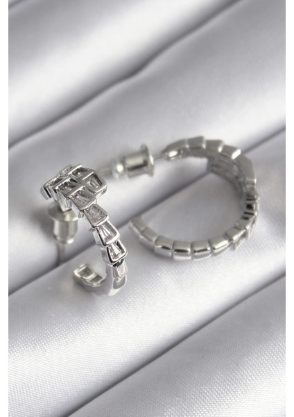 Bfs Pirinç Gümüş Renk Zirkon Taşlı Yılan Model Kadın Küpe