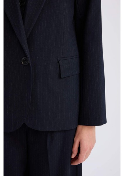 Oversize Geniş Kalıp Ceket Yaka Düğmeli Basic Düz Blazer Ceket D4446AX24AU