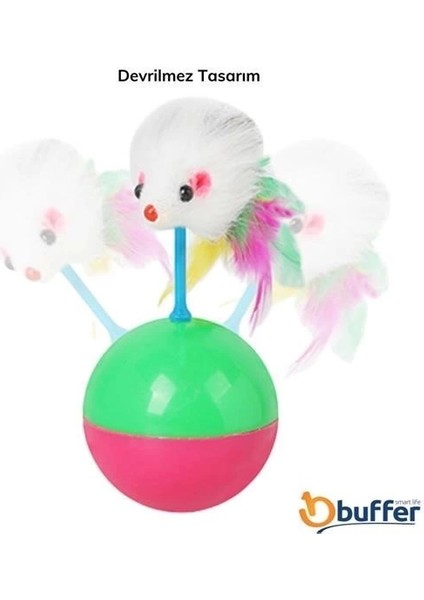 Bfs Kedi Oyun Topu Tüylü Fareli Hacı Yatmaz Eğitici Yavru Kedi Fare Kovalama Oyuncağı