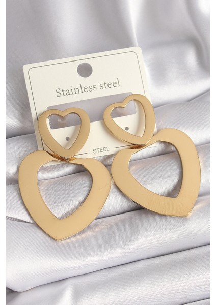 Bfs 316L Çelik Gold Renk Kalp Model Kadın Küpe