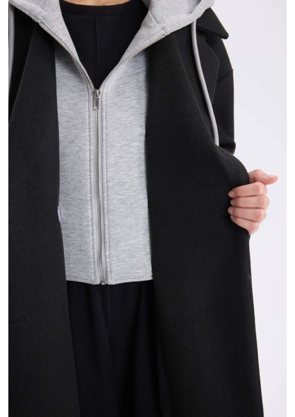 Regular Fit Kaşe Kaban Kapüşonlu Düğmeli D4184AX24WN