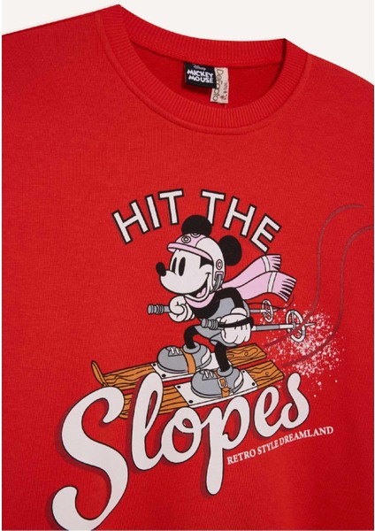 Kız Çocuk Disney Mickey & Minnie Oversize Geniş Kalıp Bisiklet Yaka Sweatshirt D4377A824WN