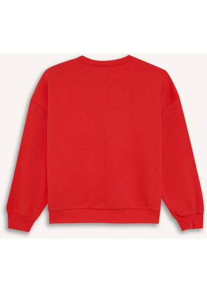 Kız Çocuk Disney Mickey & Minnie Oversize Geniş Kalıp Bisiklet Yaka Sweatshirt D4377A824WN