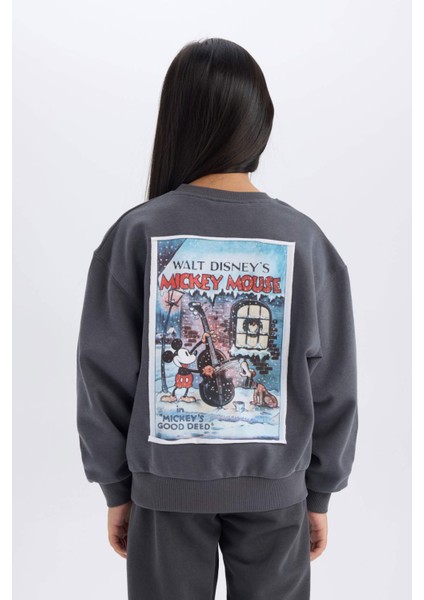 Kız Çocuk Disney Mickey Mouse &Friends Oversize Geniş Kalıp Kapüşonlu Sırt Baskılı Sweatshirt D4378A824WN