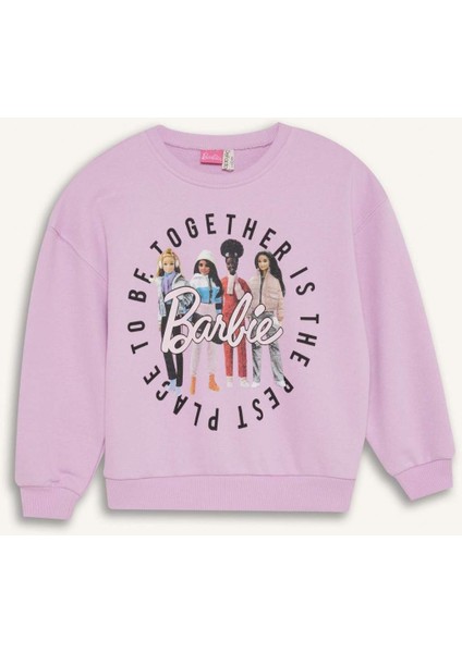 Kız Çocuk Barbie Relax Fit Bisiklet Yaka Sweatshirt D4379A824WN