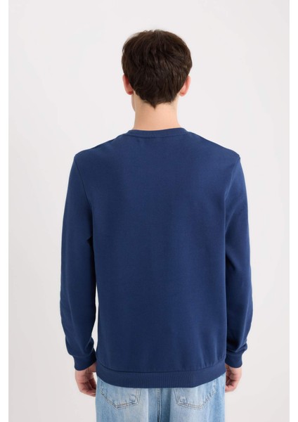 New Regular Fit Bisiklet Yaka Baskılı Kalın Sweatshirt D3670AX24AU