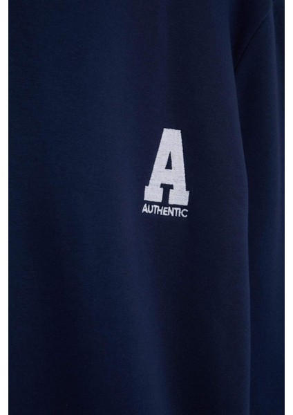 New Regular Fit Bisiklet Yaka Baskılı Kalın Sweatshirt D3670AX24AU