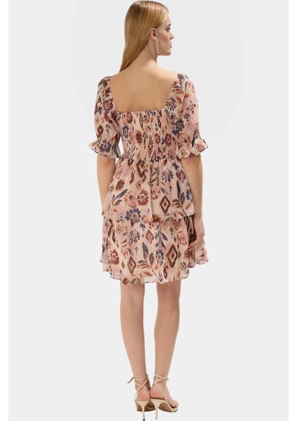 Çiçekli Mini Elbise Astarlı Kısa Kol Dokuma Yazlık Özenle Seçilmiş Mükemmel Uyum modelleri