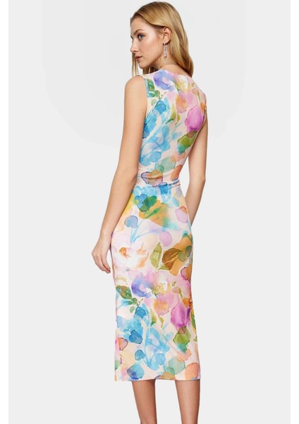 Şık Bodycon V Yaka Örme Midi Elbise Polyester Elastan Kumaştan Gündüz ve Gece Rahat Kullanım modelleri