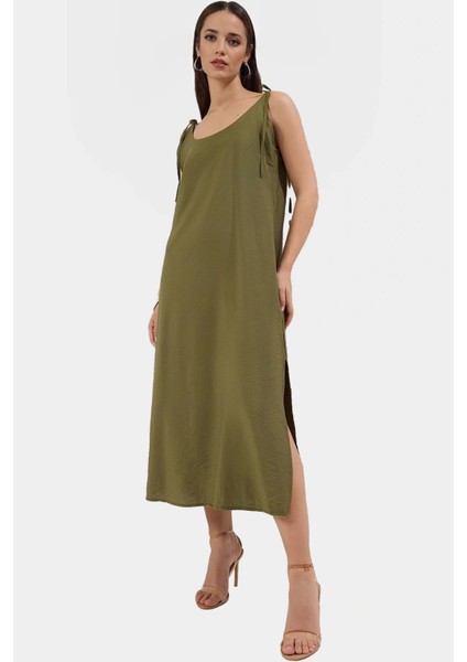 Kadın Shift Elbise Dokuma Polyester Kumaş Günlük Midi Boy Zarifane Tasarım Uzun Ömürlü