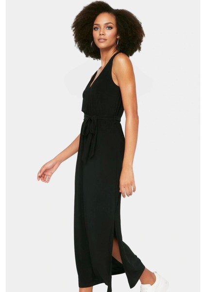 Yazlık Midi A Line V Yaka Örme Elbise Günlük Kullanım Trend Tasarım Modern Stil fiyatları