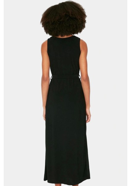 Yazlık Midi A Line V Yaka Örme Elbise Günlük Kullanım Trend Tasarım Modern Stil modelleri