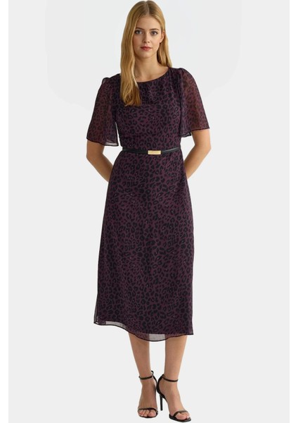 Şifon Midi Elbise A Line Kalıp Melek Kol Hayvan Desenli Yazlık Zarifane Tasarım Seçkin Malzeme fiyatları