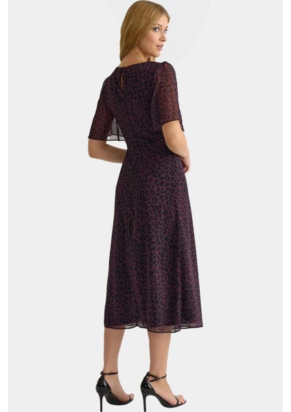 Şifon Midi Elbise A Line Kalıp Melek Kol Hayvan Desenli Yazlık Zarifane Tasarım Seçkin Malzeme modelleri