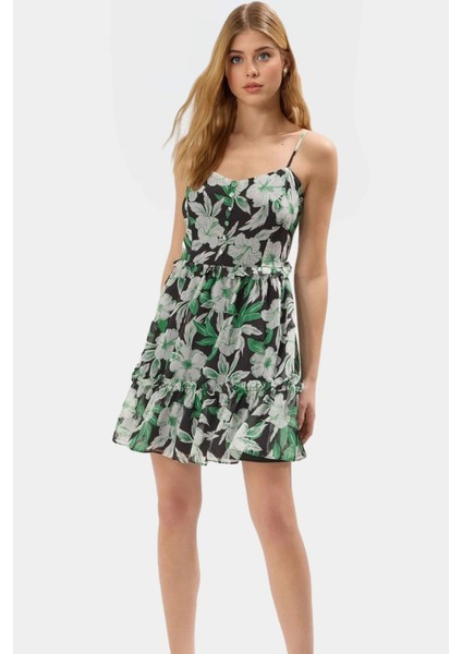 Yazlık Çiçekli Mini Şifon Elbise Astarlı Kalp Yaka Dokuma Dayanıklı Malzeme Modern Stil fiyatları