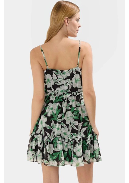 Yazlık Çiçekli Mini Şifon Elbise Astarlı Kalp Yaka Dokuma Dayanıklı Malzeme Modern Stil modelleri