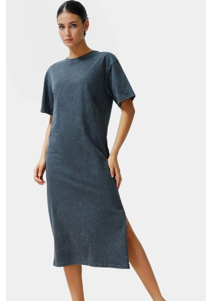 Rahat Kesim Midi Boy Örme Pamuklu T Shirt Elbise Günlük Kullanım Kaliteli Işçilik Premium Kalite