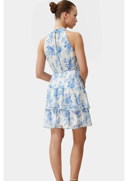Çiçekli Desenli Halter Yaka Mini Elbise Hafif Polyester Kumaş Yazlık Günlük Şık Görünüm modelleri