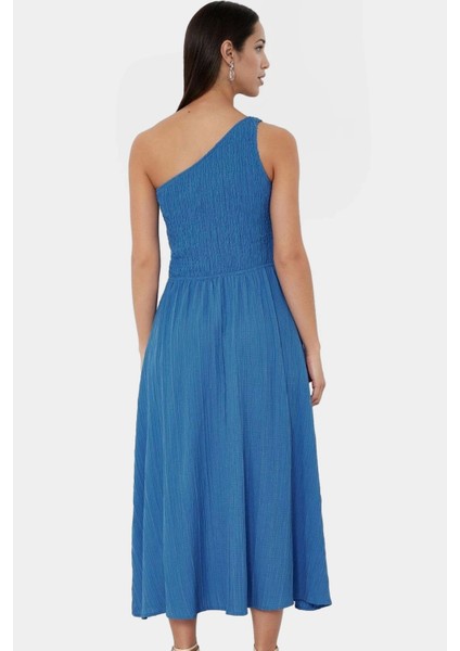 Tek Omuz Midi Elbise Dokuma Kumaştan Şık Yazlık Uzun Ömürlü Seçkin Malzeme Dayanıklı modelleri