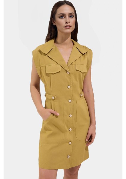 Gabardin Mini Elbise Kisa Kol Ay Pamuk Yazlık Günlük Özel Tasarım