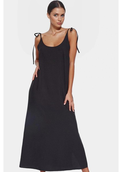 Kadın Shift Elbise Dokuma Polyester Kumaş Günlük Midi Boy Zarifane Tasarım Uzun Ömürlü